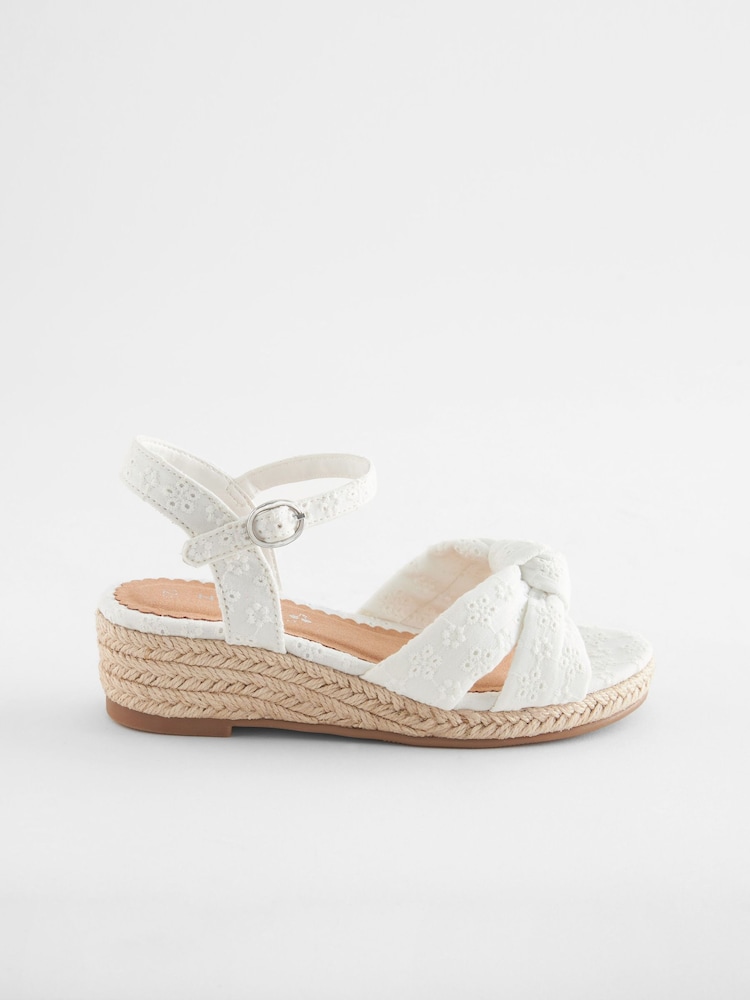 White Wide Fit (G) Knot Detail Ankle Strap Wedge Sandals - Image 2 of 4