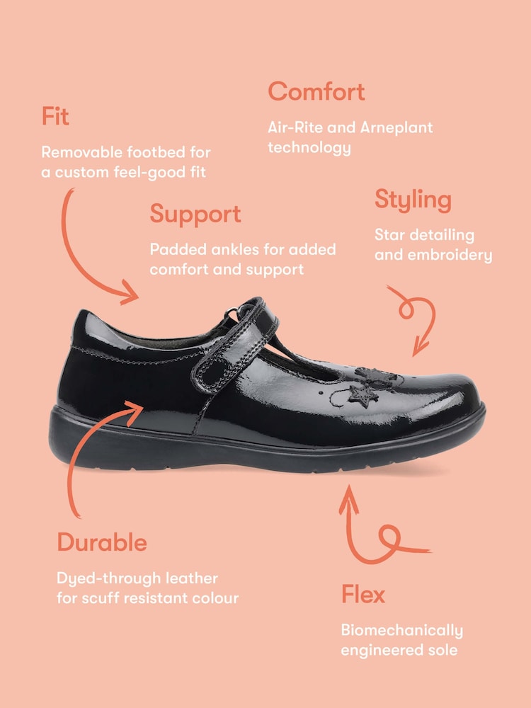 Start Rite Black Patent Wide Fit Star Jump T-Bar Leather School Shoes - Image 7 of 7