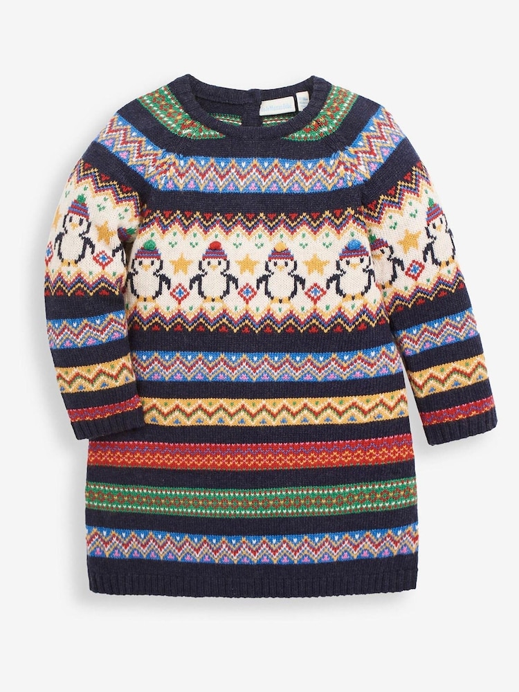 JoJo Maman Bébé Blue Penguin Fair Isle Dress - Image 1 of 2