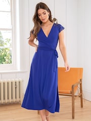 Синий - Pour Moi Julie Slinky Jersey Lace Trim Midi Dress - Изображение 1 из 5