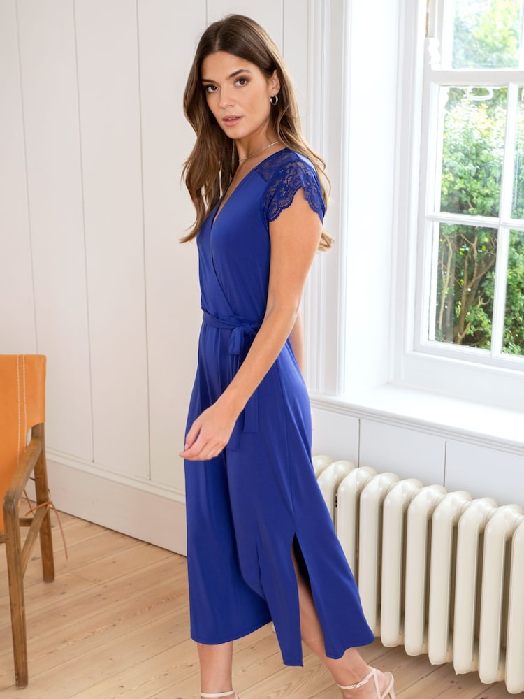 Синий - Pour Moi Julie Slinky Jersey Lace Trim Midi Dress - Изображение 2 из 5