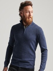Superdry Blue Merino Quarter Zip Jumper - Image 1 of 5