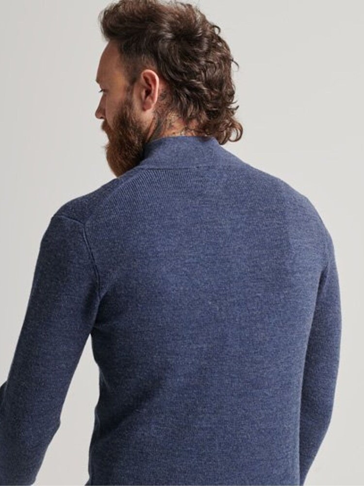Superdry Blue Merino Quarter Zip Jumper - Image 2 of 5