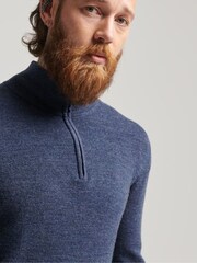 Superdry Blue Merino Quarter Zip Jumper - Image 4 of 5