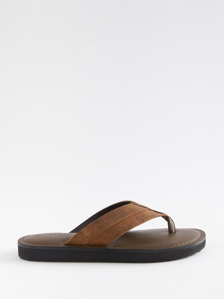 Tan Brown Leather Flip Flops - Image 1 of 4 Tan Brown Leather Flip Flops - Image 1 of 4