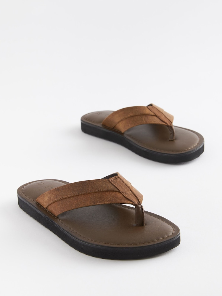 Tan Brown Leather Flip Flops - Image 2 of 4 Tan Brown Leather Flip Flops - Image 2 of 4