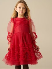 紅色 - Angel & Rocket Juliette Frilled Bow Mesh Dress - 圖片 1，共 3