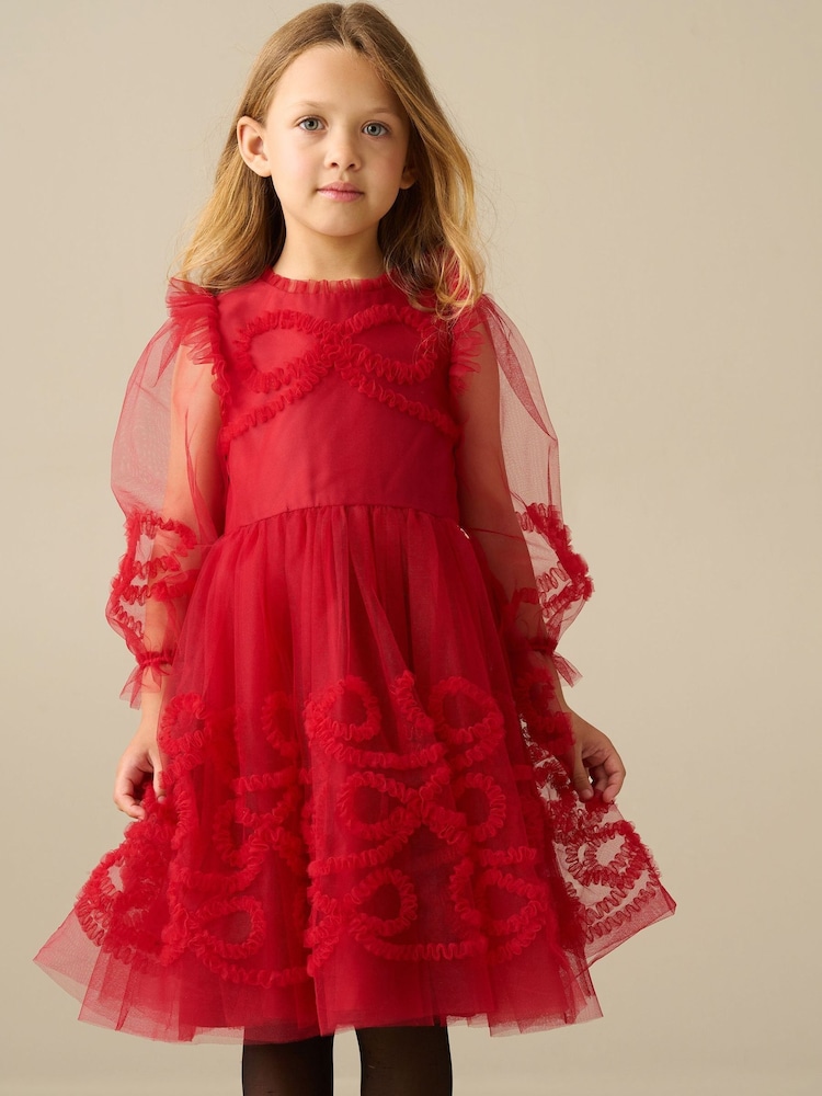 紅色 - Angel & Rocket Juliette Frilled Bow Mesh Dress - 圖片 1，共 3