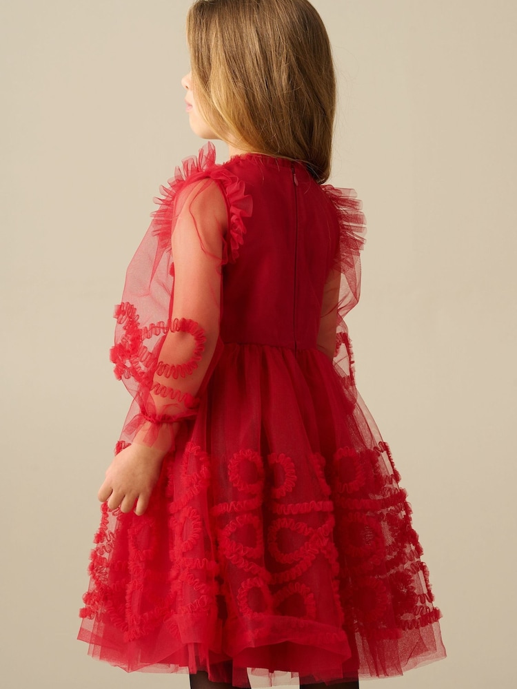 紅色 - Angel & Rocket Juliette Frilled Bow Mesh Dress - 圖片 2，共 3