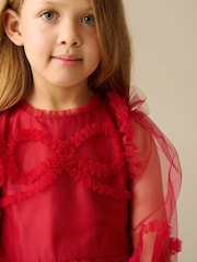 紅色 - Angel & Rocket Juliette Frilled Bow Mesh Dress - 圖片 3，共 3