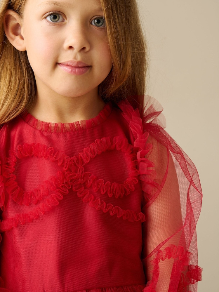 紅色 - Angel & Rocket Juliette Frilled Bow Mesh Dress - 圖片 3，共 3
