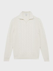 Reiss Ecru Cumberland Cable Knit Open Collar Jumper - Image 2 of 7