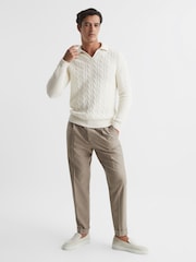 Reiss Ecru Cumberland Cable Knit Open Collar Jumper - Image 3 of 7