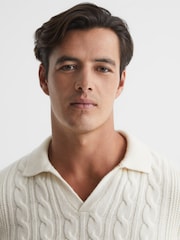 Reiss Ecru Cumberland Cable Knit Open Collar Jumper - Image 4 of 7