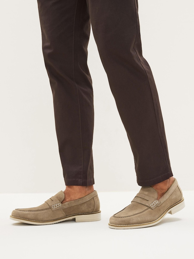 Stone Suede Penny Loafers - Image 1 of 5 Stone Suede Penny Loafers - Image 1 of 5