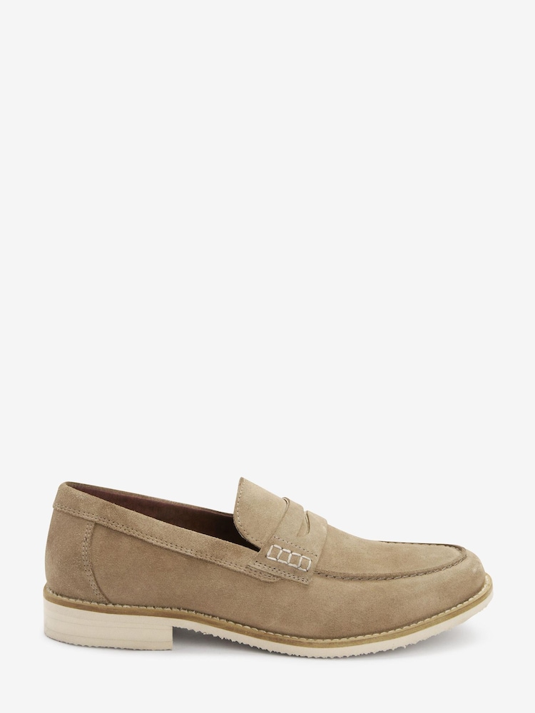 Stone Suede Penny Loafers - Image 2 of 5 Stone Suede Penny Loafers - Image 2 of 5