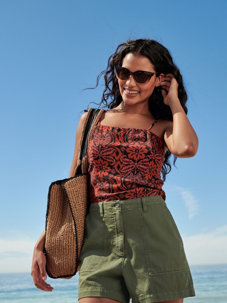 Red/Black Large Floral Tie Shoulder Cami Top - Image 4 of 6