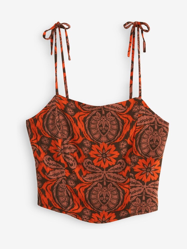 Red/Black Large Floral Tie Shoulder Cami Top - Image 5 of 6