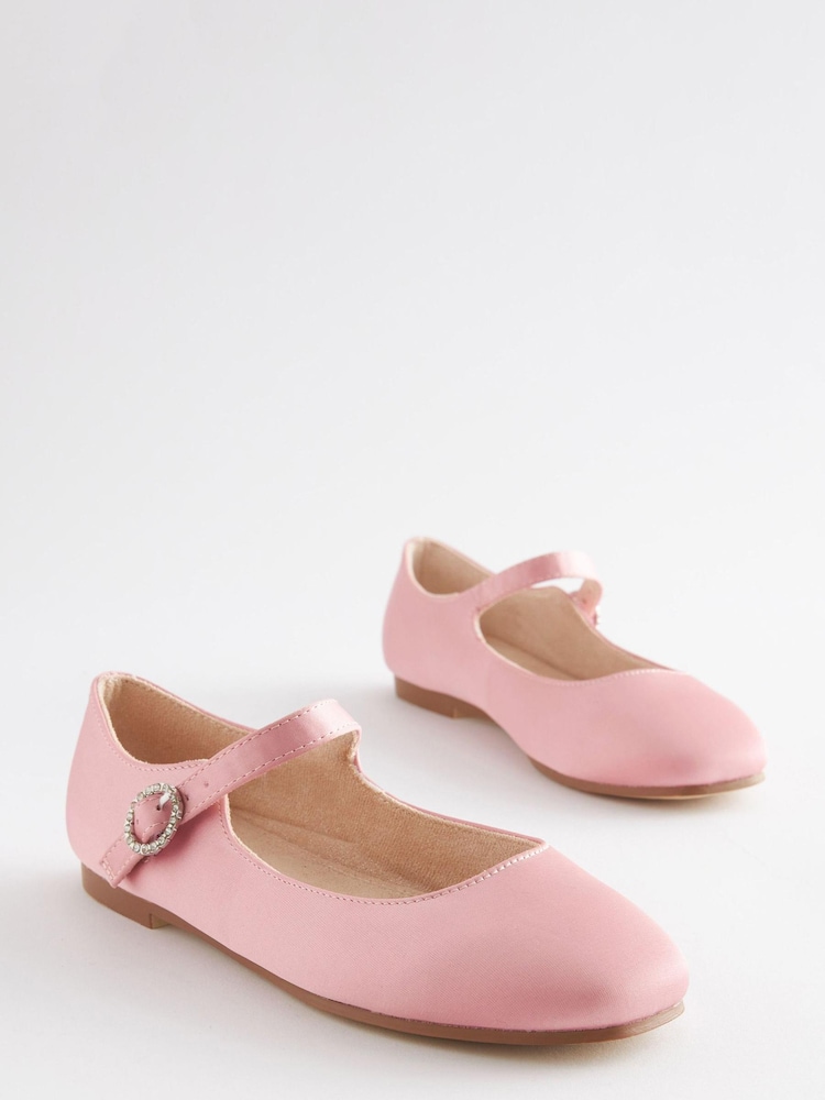 Pink Satin (Stain Resistant) Standard Fit (F) Square Toe Mary Jane Occasion Shoes - Image 1 of 4