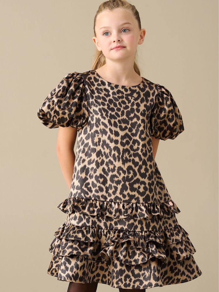 Angel & Rocket Brown Seren Leopard Print Layered Frill Dress - Image 1 of 4