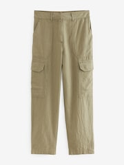 Khaki Green Linen Blend Cargo Taper Trousers - Image 5 of 5