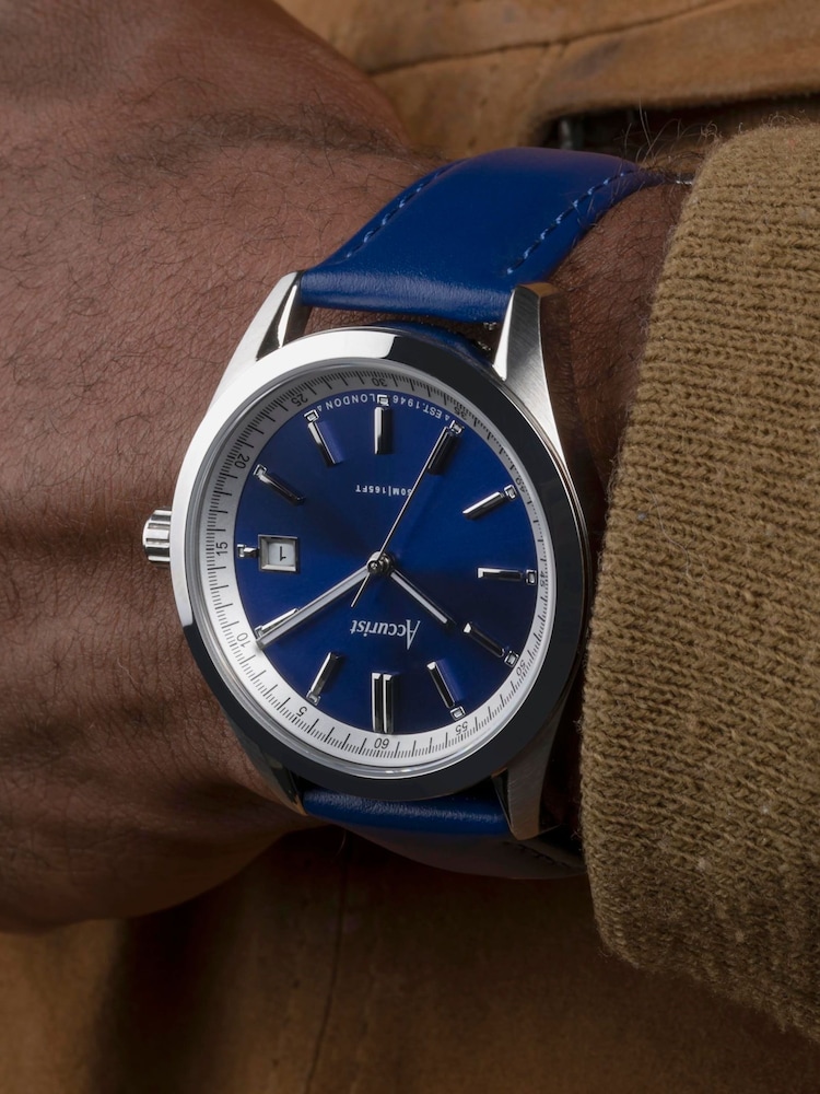 Accurist Mens Blue Everyday Leather Strap Analogue Watch - Image 7 of 7