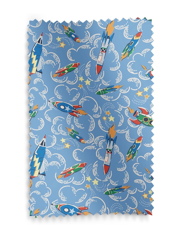 Cath Kidston Mid Blue Kids Rocket Made To Measure 100% Cotton Curtains - Image 8 of 8