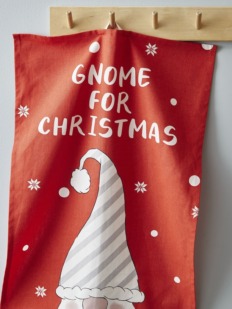 Catherine Lansfield Set of 4 Red Christmas Gnomes 100% Cotton Tea Towels - Image 2 of 3