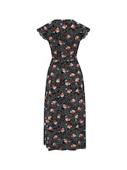 Pour Moi Black Ditsy Julie Slinky Recycled Jersey Lace Trim Midi Dress - Image 5 of 5