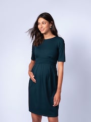 Seraphine Green Maternity and Nursing Pleat Detail Dress - Image 1 of 4
