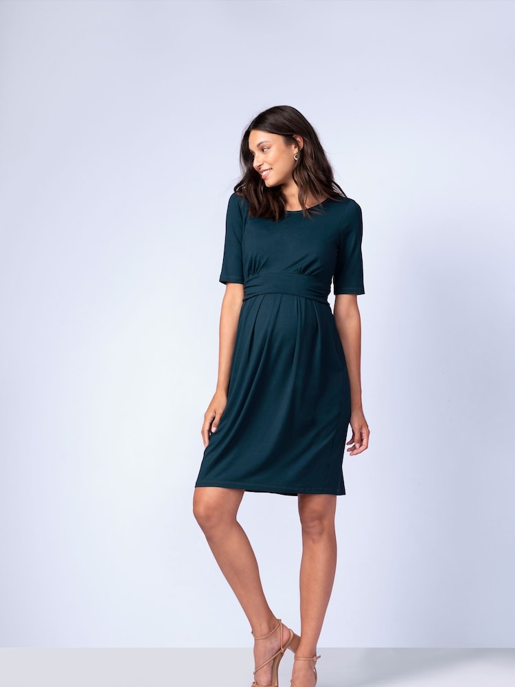 Seraphine Green Maternity and Nursing Pleat Detail Dress - Image 2 of 4