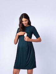 Seraphine Green Maternity and Nursing Pleat Detail Dress - Image 4 of 4