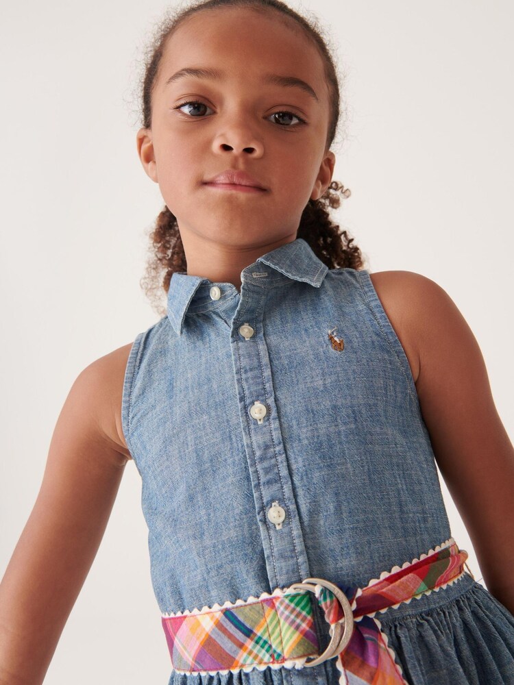 Polo Ralph Lauren Girls Blue Sleeveless Logo Shirt Dress - Image 3 of 4