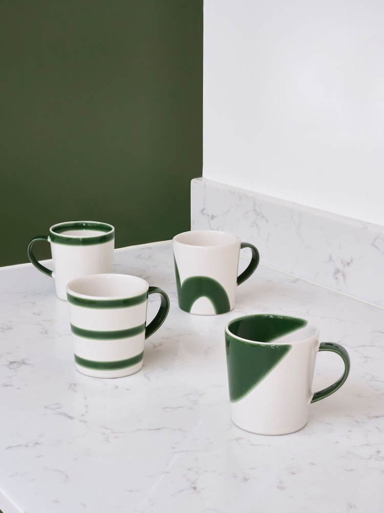 Jasper Conran London Set of 4 Green Abstract Mugs - Image 1 of 10 Jasper Conran London Set of 4 Green Abstract Mugs - Image 1 of 10