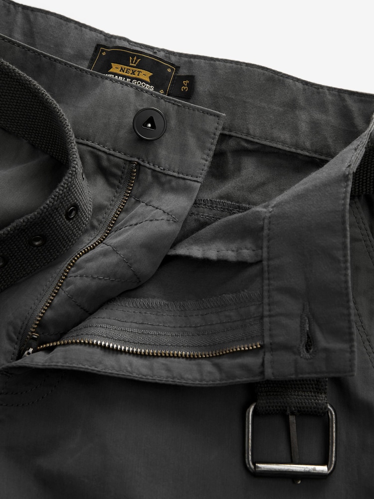 Grey Long Length Belted Cargo Shorts - Image 11 of 11