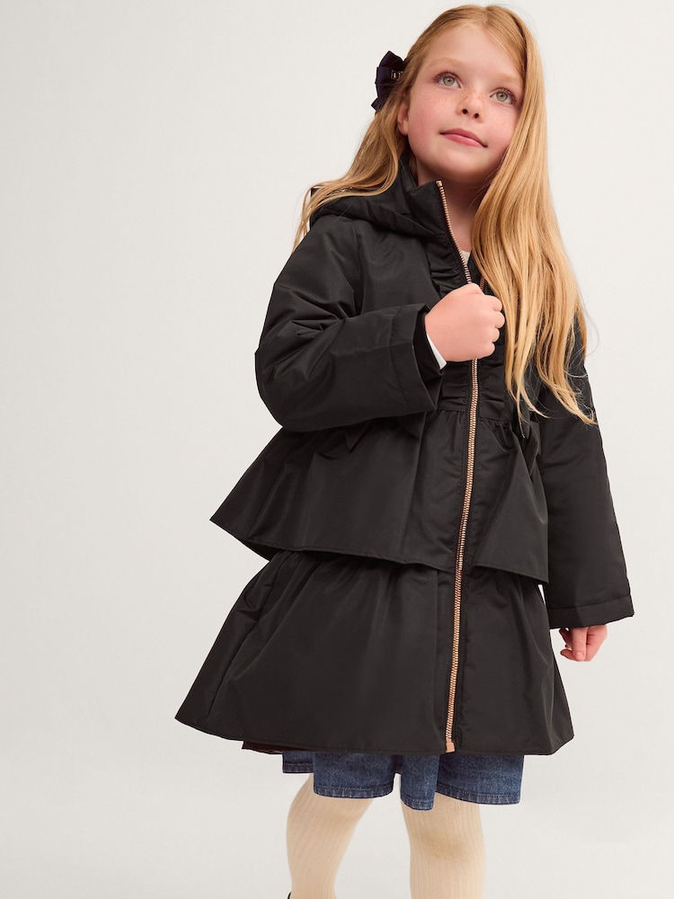 Monsoon Black Bow Ruffle Shower Resistant Jacket - Image 1 of 3 Monsoon Black Bow Ruffle Shower Resistant Jacket - Image 1 of 3