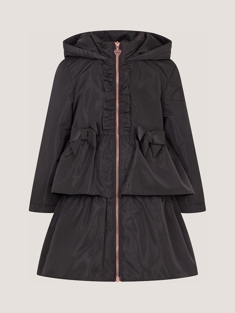 Monsoon Black Bow Ruffle Shower Resistant Jacket - Image 2 of 3 Monsoon Black Bow Ruffle Shower Resistant Jacket - Image 2 of 3