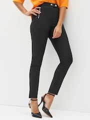 Black Elastic Back Skinny Zip Detail Trousers - Image 1 of 5