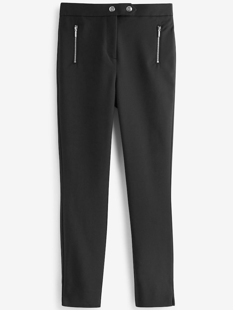 Black Elastic Back Skinny Zip Detail Trousers - Image 5 of 5