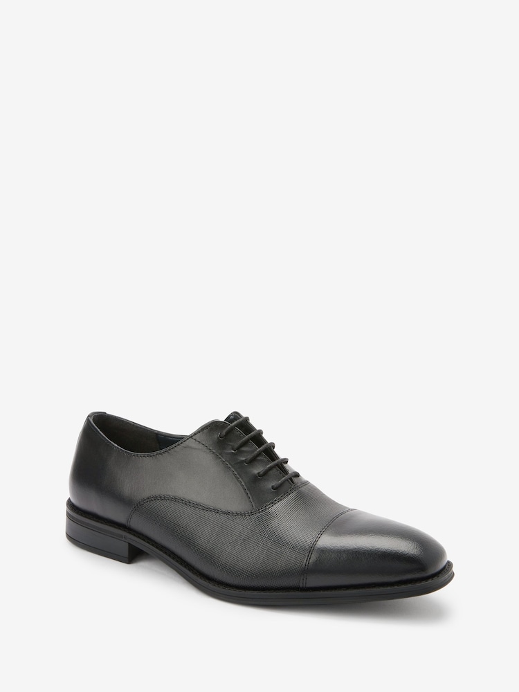 Black Leather Oxford Toe Cap Shoes - Image 2 of 4
