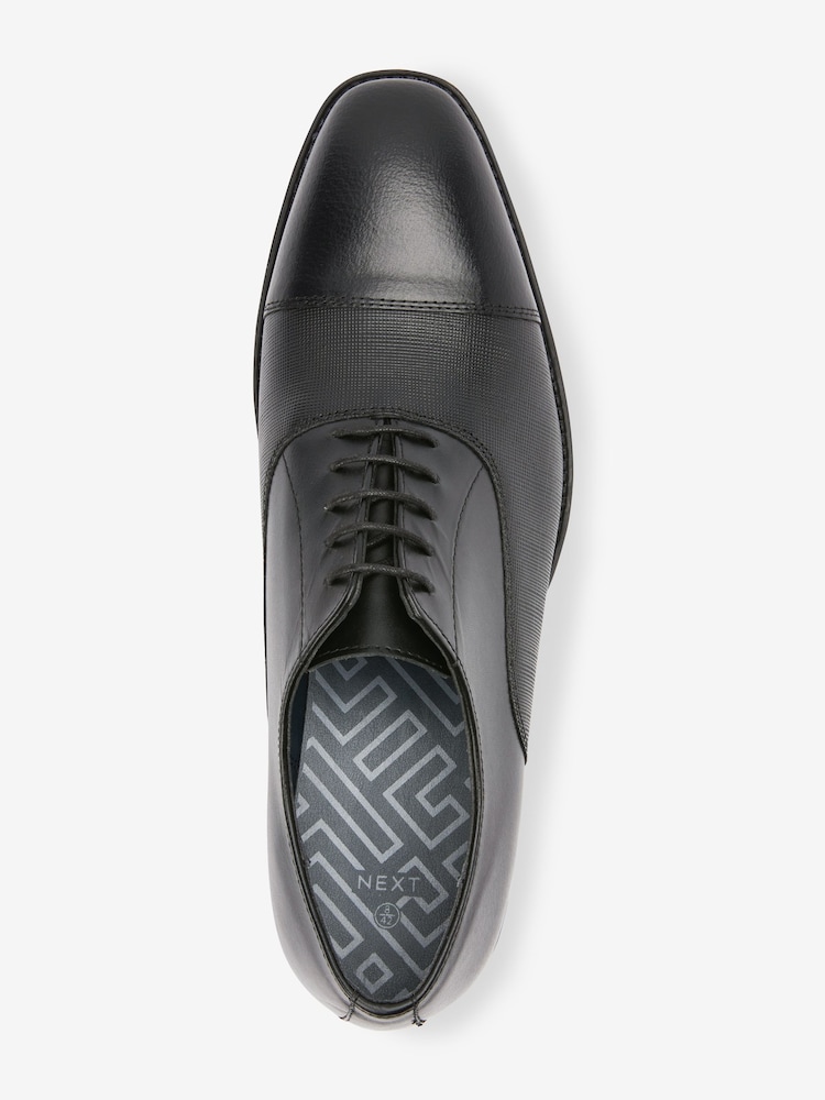 Czarny - Leather Oxford Toe Cap Shoes - Image 3 of 4