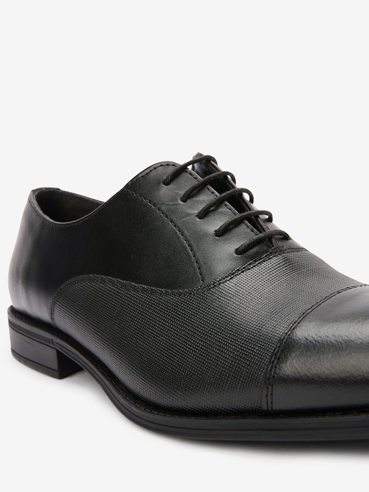 Black Leather Oxford Toe Cap Shoes - Image 4 of 4