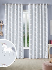 Blue Grey Kids Magical Unicorn Made To Measure 100% Cotton Curtains - Image 1 of 9