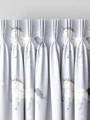 Blue Grey Kids Magical Unicorn Made To Measure 100% Cotton Curtains - Image 5 of 9