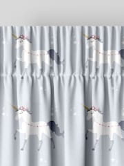 Blue Grey Kids Magical Unicorn Made To Measure 100% Cotton Curtains - Image 6 of 9