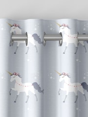 Blue Grey Kids Magical Unicorn Made To Measure 100% Cotton Curtains - Image 7 of 9