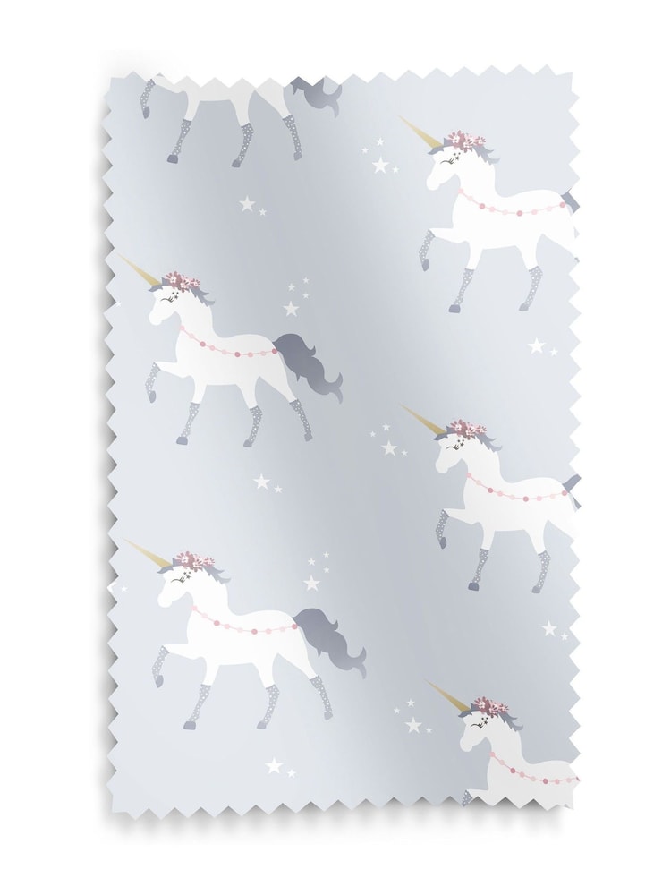 Blue Grey Kids Magical Unicorn Made To Measure 100% Cotton Curtains - Image 9 of 9