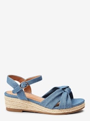 Denim Blue Wide Fit (G) Knot Detail Ankle Strap Wedge Sandals - Image 1 of 4