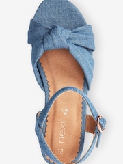 Denim Blue Wide Fit (G) Knot Detail Ankle Strap Wedge Sandals - Image 3 of 4