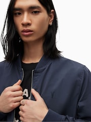 AllSaints Navy Blue Bassett Bomber Jacket - Image 2 of 5